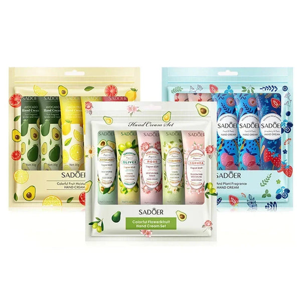 Hand Cream Set (5pcs) – Fruit & Plant Fragrance, Moisturizing & Repairing Lotion
